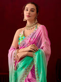 Womens Designer Crunchy Chiffon Shaded Saree with Embroidery & Floral Printed Blouse