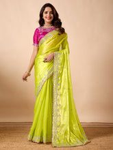 Women's Designer Embroidered Zimmichoo Saree with Contrast Blouse