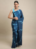 Womens Teal Blue Leheriya Printed Saree