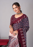 Womens Pure Mul Cotton Ajrakh Print Saree