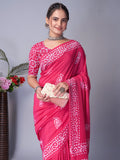 Womens Pure Mul Cotton Batik Print Wine Batik Batik Mango Pink Saree