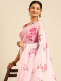 Womens Pure Georgette Pink floral Saree