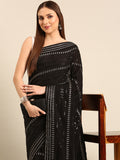 Designer Black Thread & Sequence Embroidery Saree