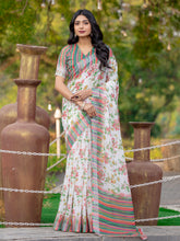 Womens Pure linen printed Saree