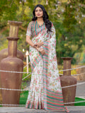 Womens Pure linen printed Saree