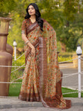 Womens Pure linen printed Saree