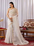 Womens Designer Sequence Embroidery White Saree