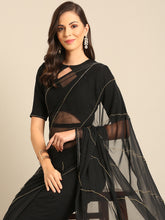 Pure Chiffon Cutdana Handwork Black Saree