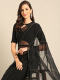 Pure Chiffon Cutdana Handwork Black Saree