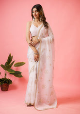 Womens Designer Crunchy Silk Chiffon Embroidery Saree