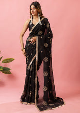 Womens Designer Crunchy Silk Chiffon Embroidery Saree