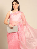 Womens Designer Floral Thread embroidered Organza Saree