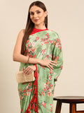 Designer Floral Printed Chinon Saree with Jhalar