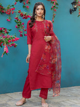 Womens Embroidered Kurti Pant with Dupatta