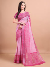 Floral Printed Zari Linen Saree
