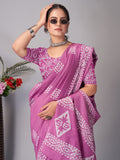 Womens Pure Mul Cotton Batik Print Wine Saree