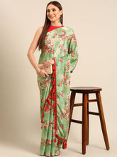 Designer Floral Printed Chinon Saree with Jhalar