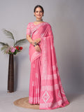 Womens Pure Mul Cotton Batik Print Pink Saree
