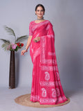 Womens Pure Mul Cotton Batik Print Wine Batik Batik Mango Pink Saree