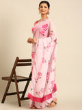 Womens Pure Georgette Pink floral Saree