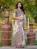 Womens Pure linen printed Saree