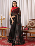 Womens Traditional Hand Bandhej Black & Red Saree