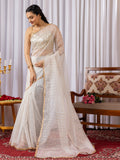 Womens Designer Sequence Embroidery White Saree