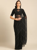 Pure Chiffon Cutdana Handwork Black Saree
