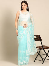 Womens Floral Embroidery Organza Saree