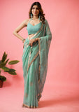 Womens Designer Crunchy Silk Chiffon Embroidery Saree