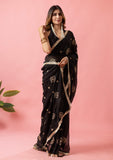Womens Designer Crunchy Silk Chiffon Embroidery Saree