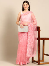 Womens Designer Floral Thread embroidered Organza Saree