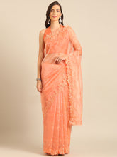 Womens Designer Floral Thread embroidered Organza Saree