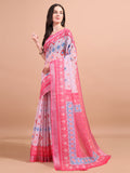 Floral Printed Zari Linen Saree