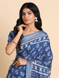 Floral Printed Zari Linen Saree