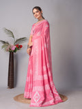 Womens Pure Mul Cotton Batik Print Pink Saree
