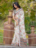 Womens Pure linen printed Saree