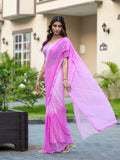 Pure Chiffon Cutdana Handwork Pink Shaded Saree