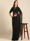 Pure Chiffon Cutdana Handwork Black Saree