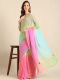 Pure Chiffon Hand Dyed Embroiderd Saree