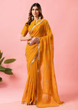 Womens Designer Crunchy Silk Chiffon Embroidery Saree