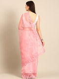 Womens Designer Floral Thread embroidered Organza Saree