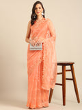 Womens Designer Floral Thread embroidered Organza Saree
