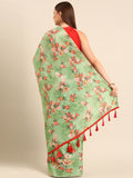 Designer Floral Printed Chinon Saree with Jhalar