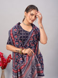 Womens Pure Mul Cotton Ajrakh Print Saree
