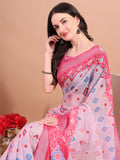 Floral Printed Zari Linen Saree