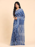 Floral Printed Zari Linen Saree