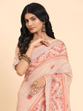 Floral Printed Zari Linen Saree