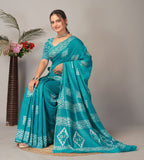 Womens Pure Mul Cotton Batik Print Rama Saree