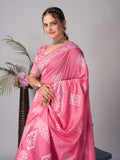 Womens Pure Mul Cotton Batik Print Pink Saree